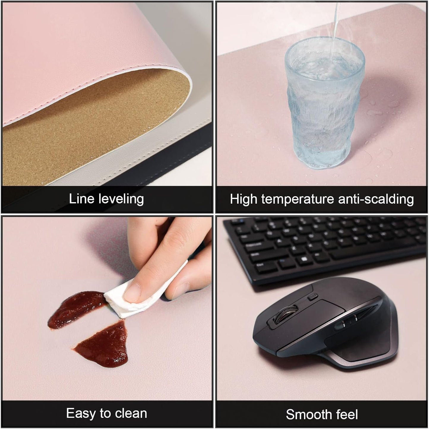 DAWNTREES Pink Desk Mat,Leather Desk Pad,40"x16",Cork Desk Mat Protector,with PU Leather Valet Tray Organizer,Large Mouse Pad,Desk Writing Pad for Office and Home