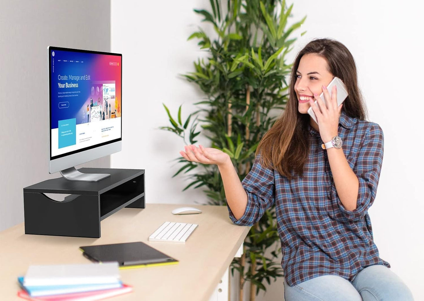 Zimilar Monitor Stand, 2-Tier Laptop Computer Monitor Stand Riser for PC, iMac, Desktop Wooden Screen Stand with Storage Organizer for Home Office