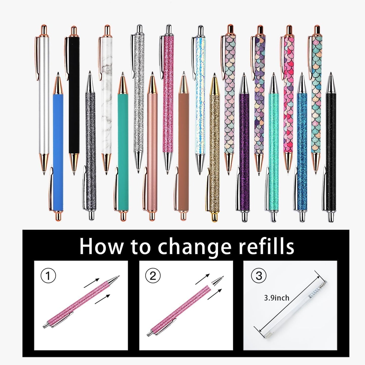 YOUMI 3.9inch 10 Pcs Black Ink Refills, Ink Tip 1.0 mm (Black Refills)