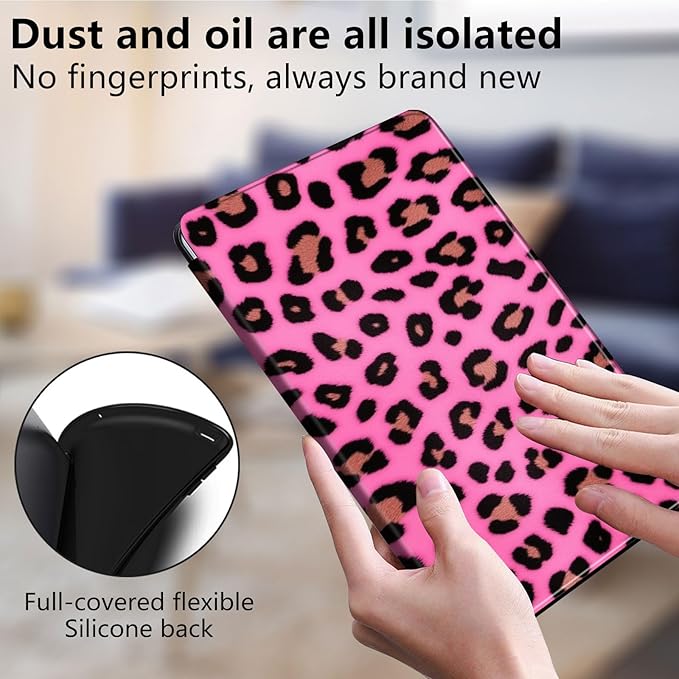 for Kindle Fire 7 case 2019 2017 Release 9th 7th Generation,360 Degree Rotating Stand Smart Protective Cover Case for Amazon fire 7 Tablet 9th/7th Generation,Pink Leopard