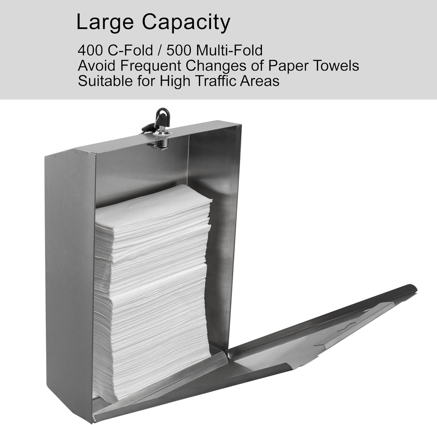 Paper Towel Dispenser, Commercial Stainless Steel Tri-fold/Multi-fold/C-Fold Paper Towel Holder Wall Mount Key (Brushed)