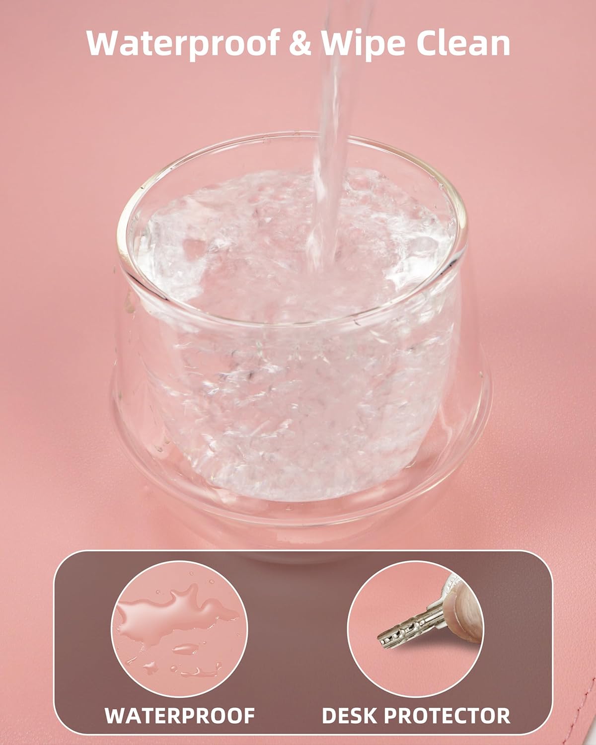 Desk Pad Mat 23.6"x13.7" - Waterproof Mouse Pad & Desk Protector, Non-Slip PU Leather for Gaming Keyboard/Mouse, Stitched Edge XL Office Desk Pad with Ergonomic Support(Pink)