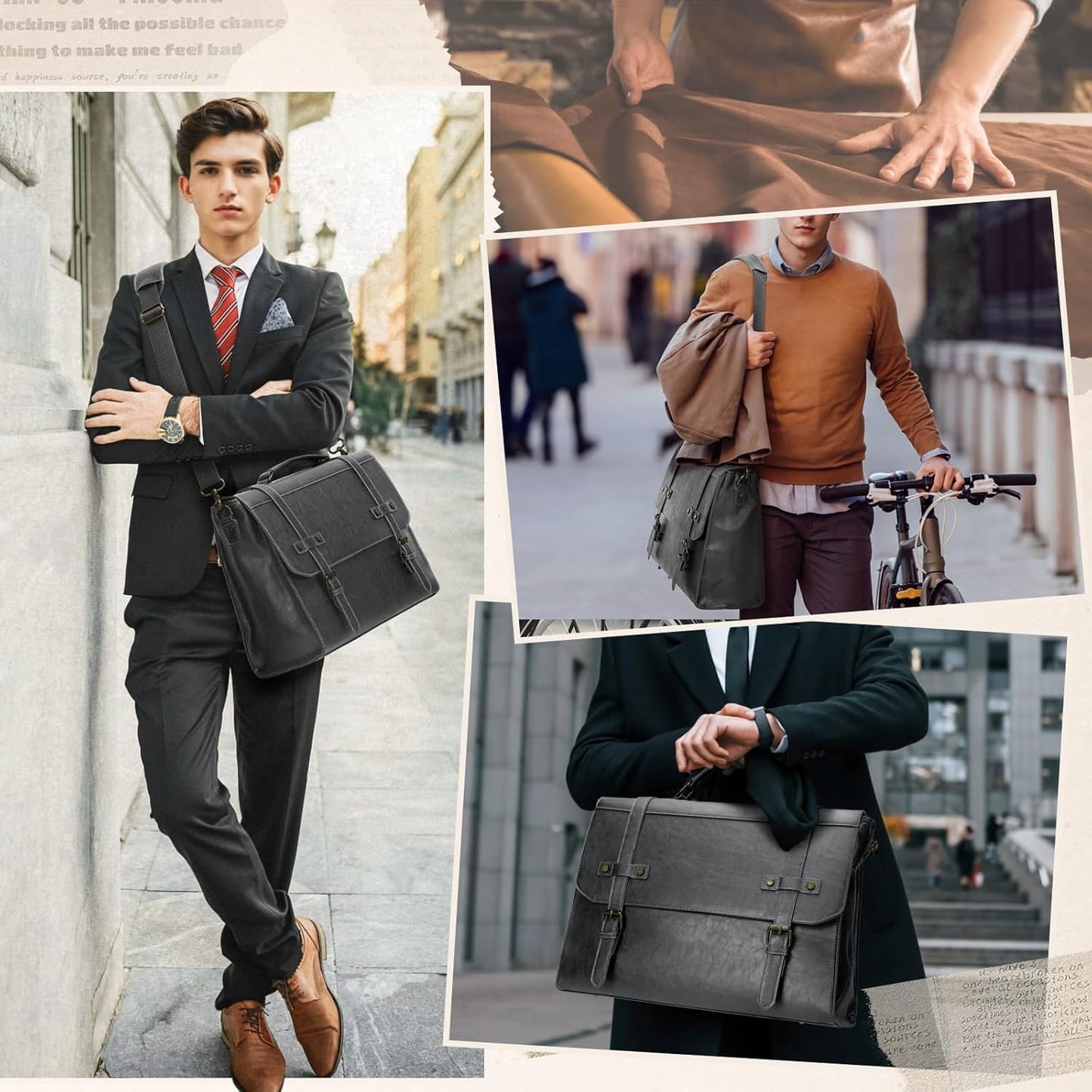 RAINSMORE Mens Messenger Bag 17 Inch Waterproof Vintage Leather Laptop Briefcase Large Laptop Bag Satchel Bag Computer Shoulder Bag for Office Business Travel College,Brown