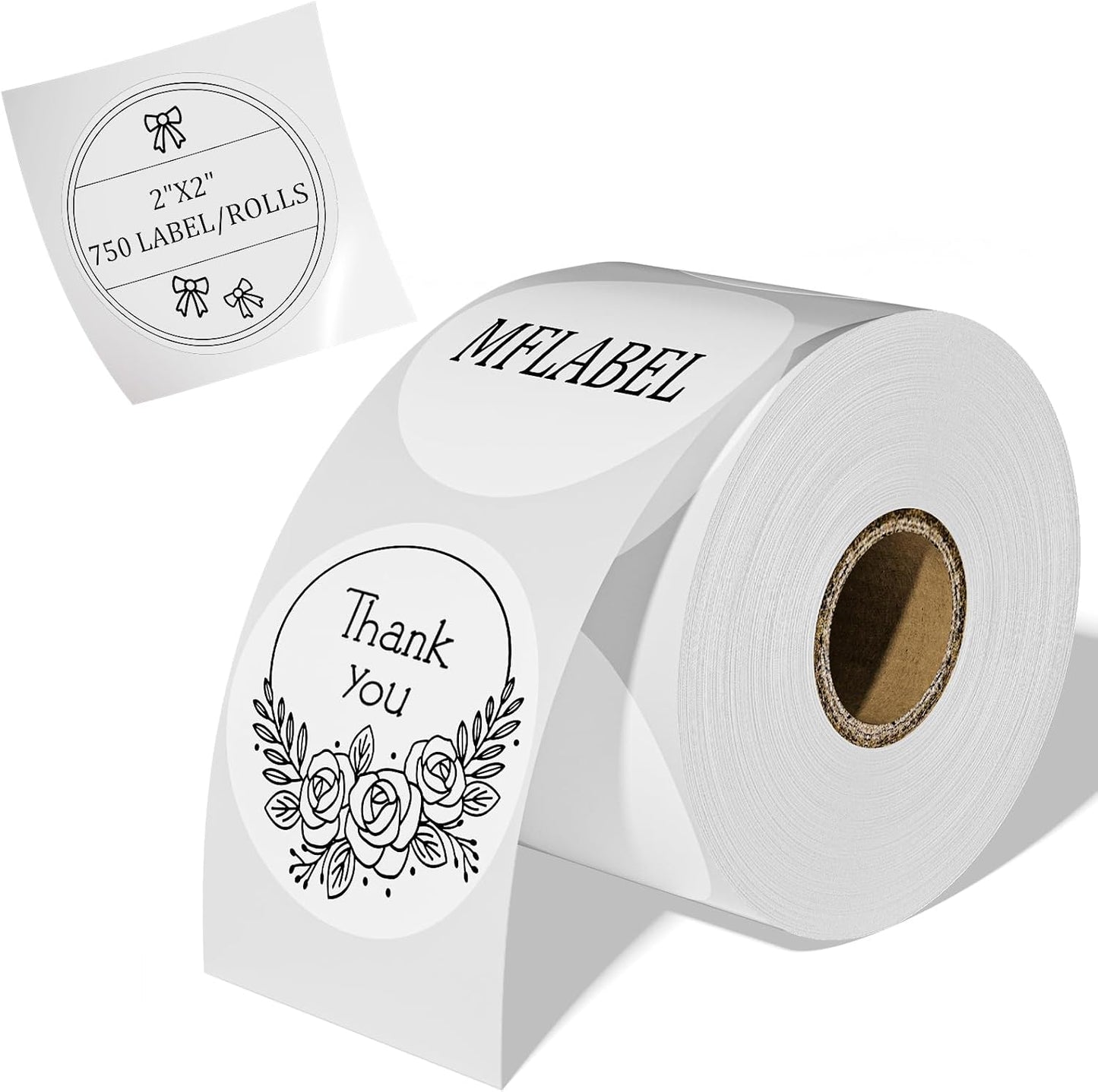 MFLABEL 2 Inch White Round Labels - 750 Pack Self-Adhesive Thermal Sticker Rolls for Shipping, Address, Barcodes & DIY (Compatible w/Thermal Printers)