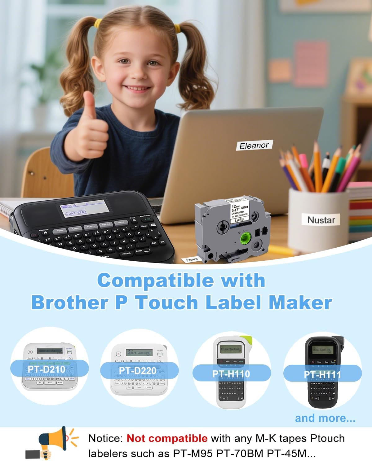 Rplacement for Brother Label Maker Tape Refill 12 mm 0.47 Laminated White TZe-231 Compatible with Brother P-Touch PT-H110 PT-D210 Label Maker Machine, Black on White, 1/2 Inch x 26.2 Feet, 14 Pack