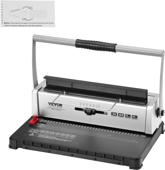 VEVOR Coil Binding Machine, Manual Book Maker 34-Holes Binding 120 Sheets, Punch Binder with Adjustable Side Margin, for Letter Size, A4, A5