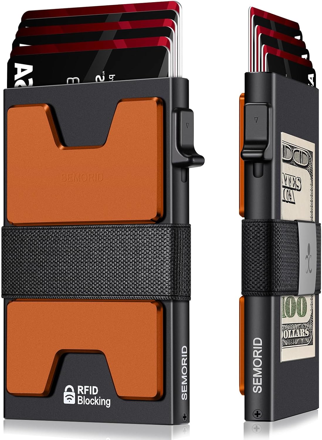 Slim Aluminum Card Holder Wallet for Men, Durable Expandable Backplate, RFID Blocking Minimalist Metal Pop Up Wallet, Holds 12+ Cards Plus Cash