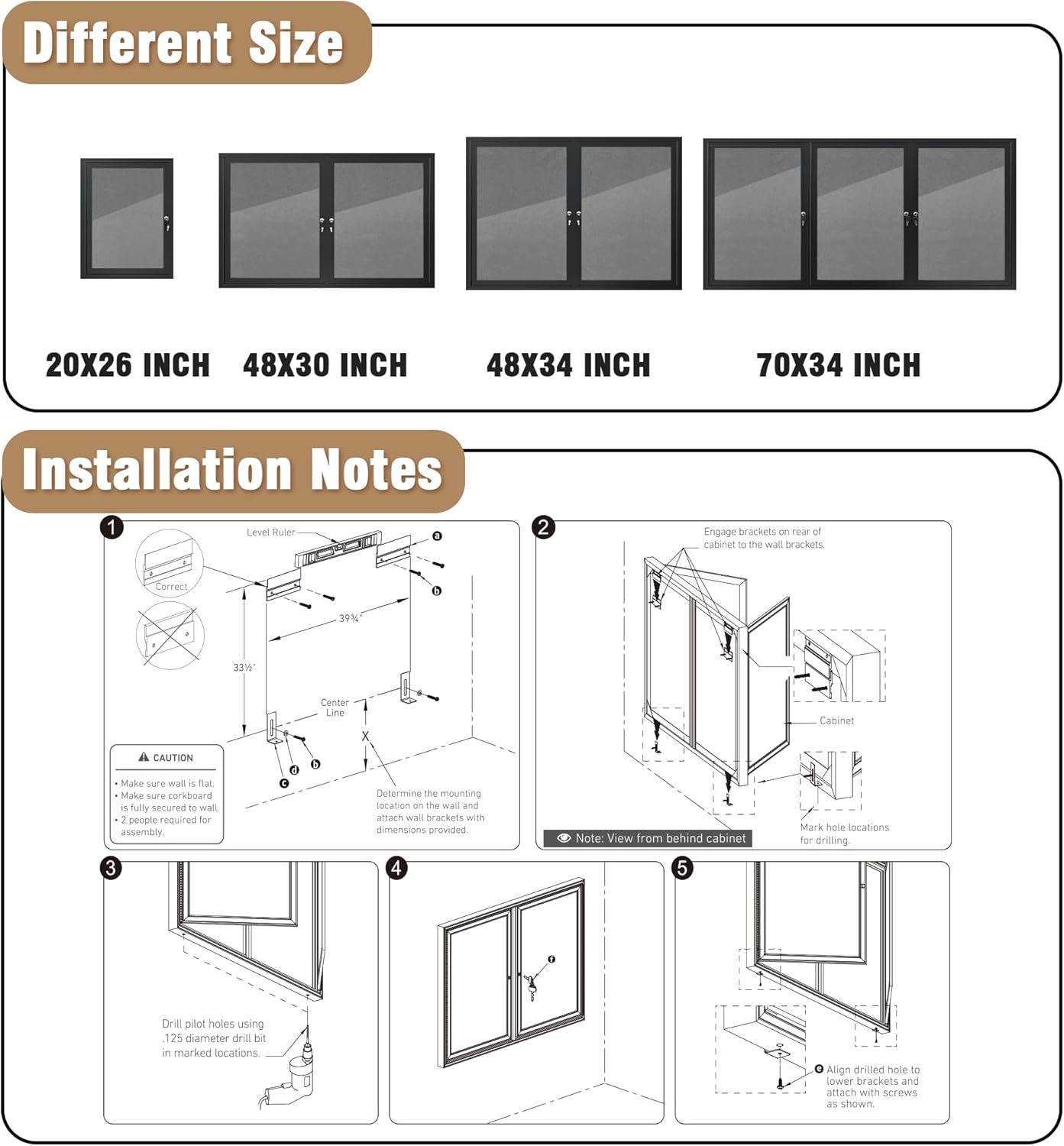 48"x30" Enclosed Bulletin Board, Outdoor Lockable Weather-Resistant Aluminum Cork Noticeboard for School & Office, Black Frame w/Grey Flet