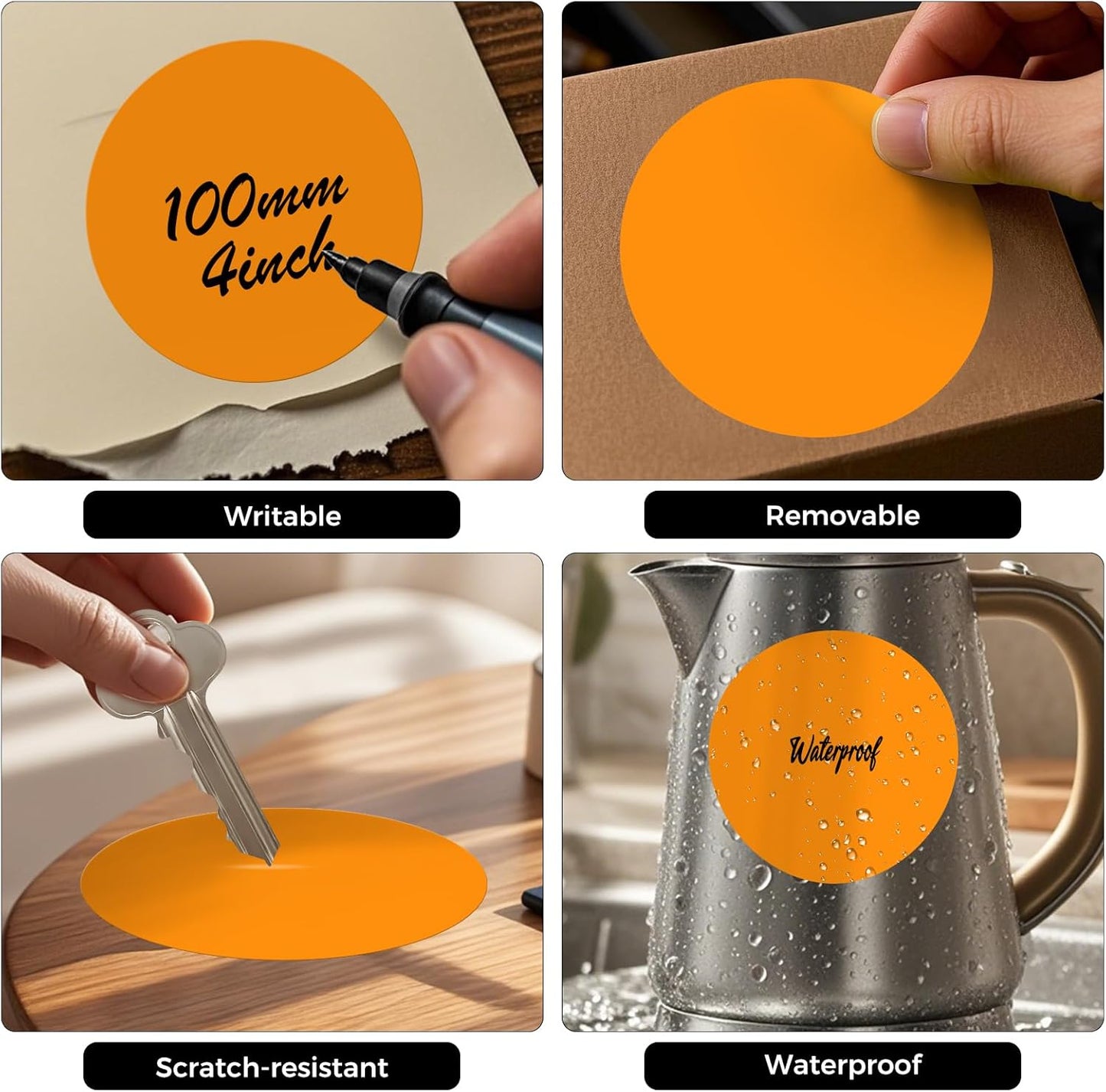 300 PCS Circle Stickers 4 Inch Orange Vinyl Floor Dots Sticker Removable Self-Adhesive Colored Large Round Label Roll for Marking Inventory Organizing Classroom Line Up Spots