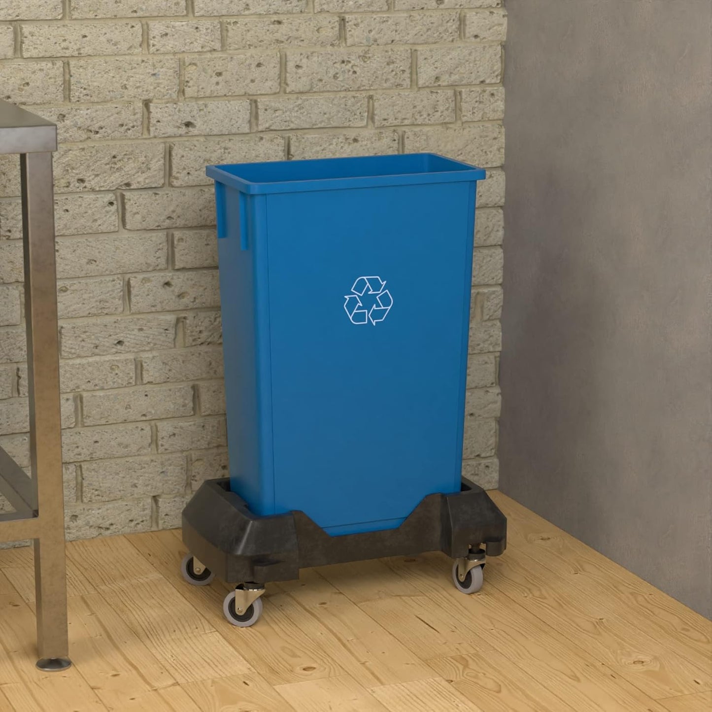 23 Gallon Blue Recycle Slim Jim Trash Can with Dolly