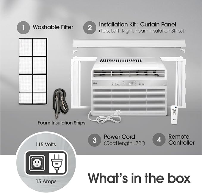 LG 6,000 BTU Window Air Conditioner, Cools 250 Sq.Ft. (10' x 25' Room Size), Quiet Operation, Electronic Control with Remote, 2 Cooling & Fan Speeds, 2-Way Air Deflection, Auto Restart, 115V