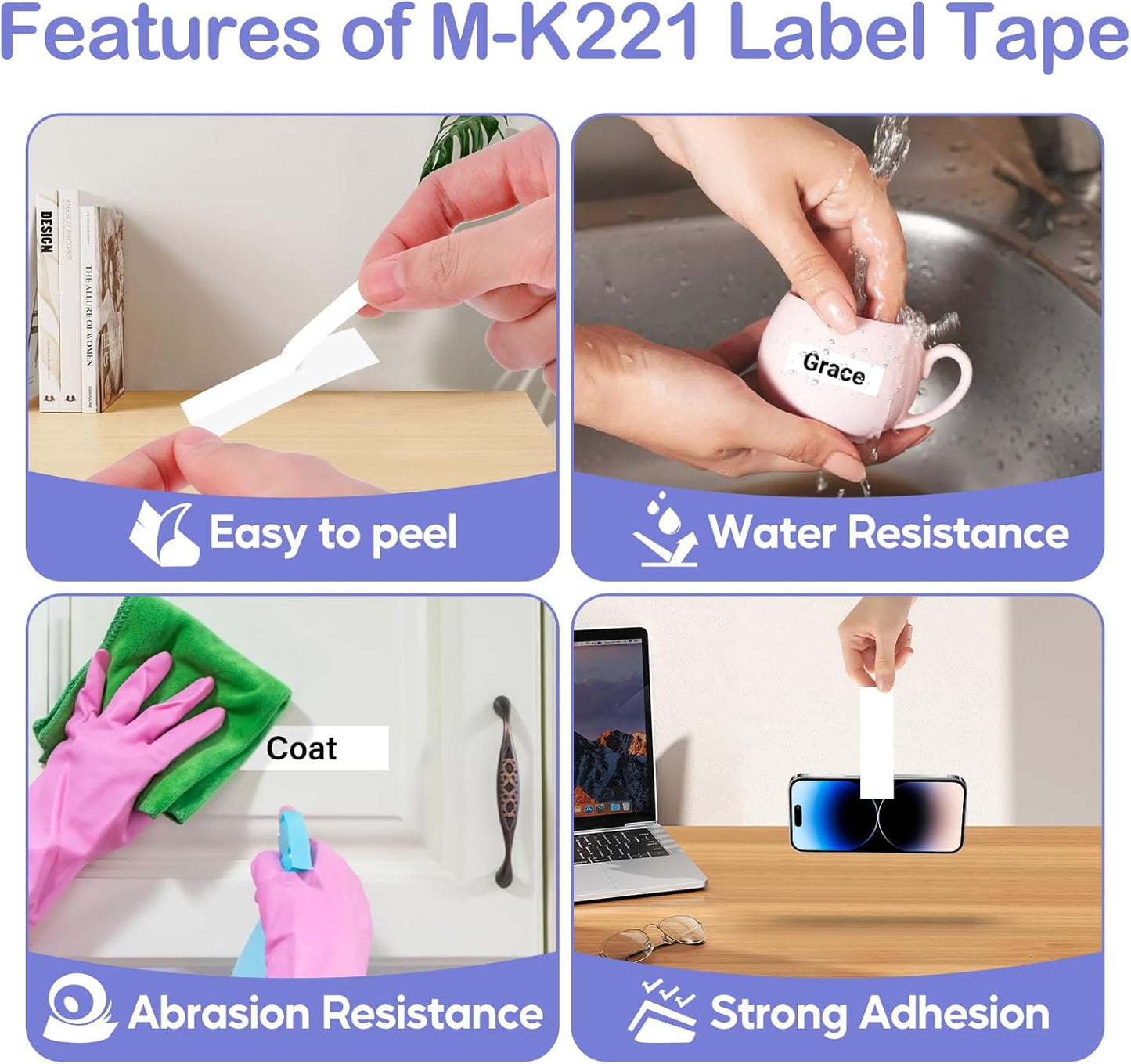 NineLeaf 4 Pack Compatible for Brother P-Touch M-K221 MK221 M221 White M Tape 9mm 3/8 Inch Black on White Label Tape for PT-M95 PT-80 PT-90 PT-70 PT-55 PT-65 PT-85 PT-45 PT-70BM PT-100 Label Maker