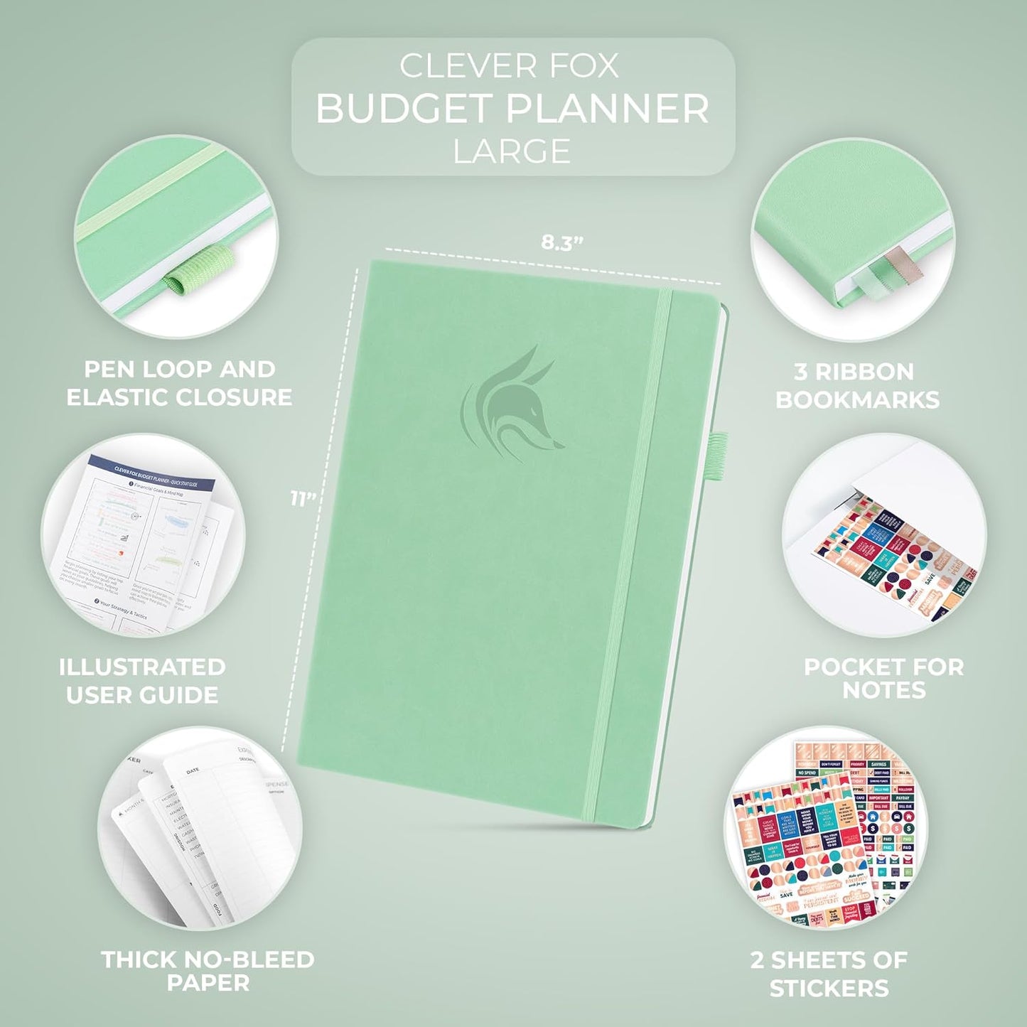 Clever Fox Budget Planner Large – Expense Tracker Notebook. Monthly Budgeting & Bill Organizer, Finance Logbook & Accounts Book, A4 (Mint Green)