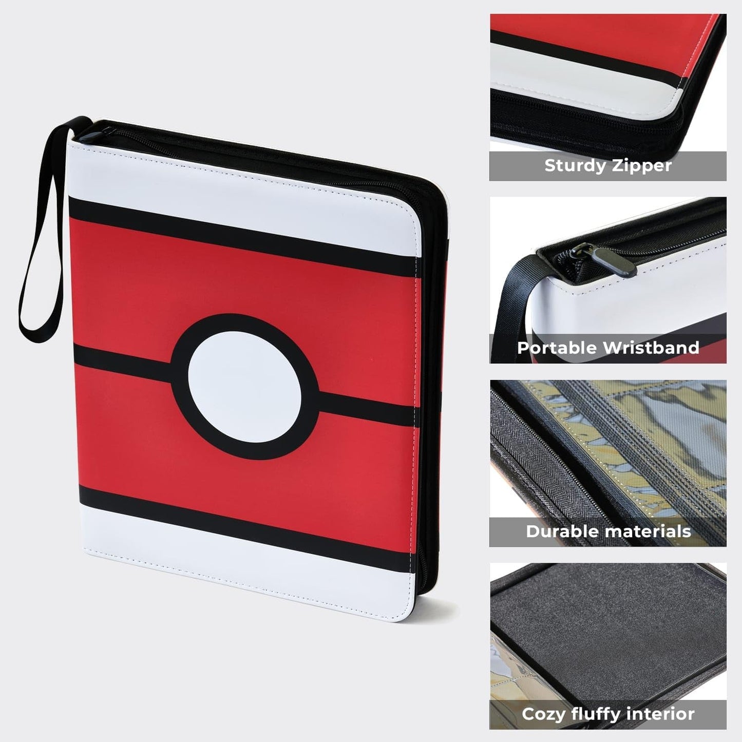 9 Pockets Trading Card Binder, PU Leather Card Folder, Trading Cards Binder with Premium Zipper, with Double Sided Pockets For 360 Card Album, Multicolored Sports Collection Binder.