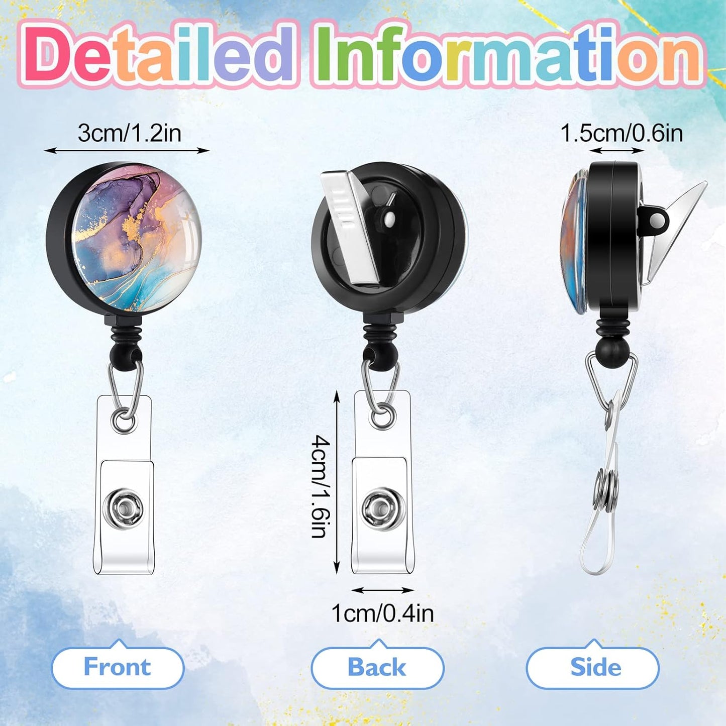 Fainne 15 Pieces Funny Badge Holders for Nurses Retractable Decorative Badge Reels with Alligator Clip for Nurse Week Gift Doctors Teachers(Marble Style)