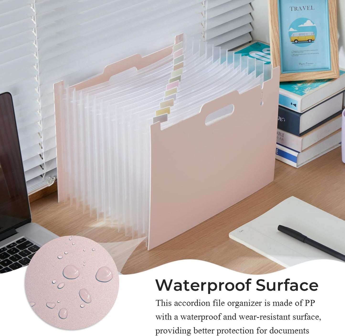 Y YOMA 2 Pack Accordion File Organizer with Handle 12 Pockets Expanding File Folder with Removable Tabs for A4 Letter Size Paper Portable Plastic Filing Organizer Document Bill Receipt Holder, Pink