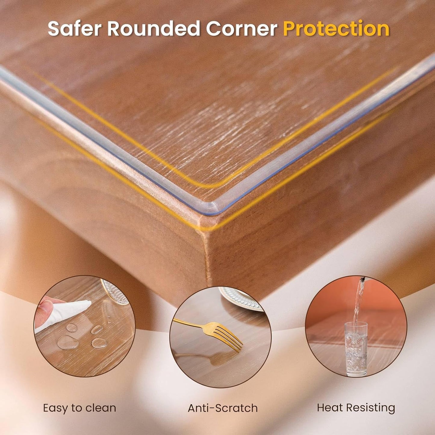 Clear Table Cover Protector, 35 x 60 Inch Table Protector for Dining Room Table, 1.5mm Thick Clear Plastic Table Cover, Table Pad Mat for Kitchen, Writing Desk Pad for Desktop