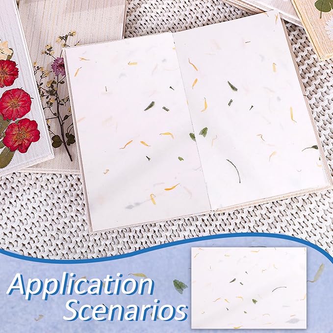 Benvo 50 Sheets A4 Natural Mulberry Paper Visible Leaves Fiber Rice Paper Printable Decoupage Tissue Paper Sheets for Writing, Painting, Card Making, DIY Crafts(8.3x11.7in, Semi Transparent Off White)