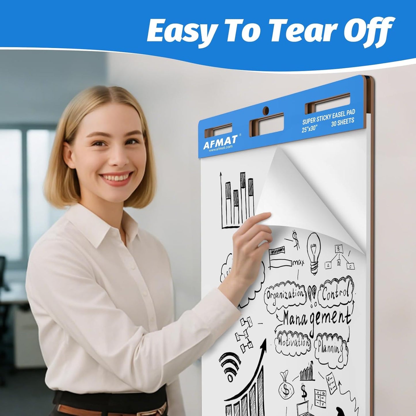 AFMAT Sticky Easel Pads, 25 in x 30 in Flip Chart Paper for Teachers, Ink Bleed-Through Resistant Easel Paper for Office/Classroom/Whiteboard/Wall/Windows, 30 Sheets/Pad, 8 Pads