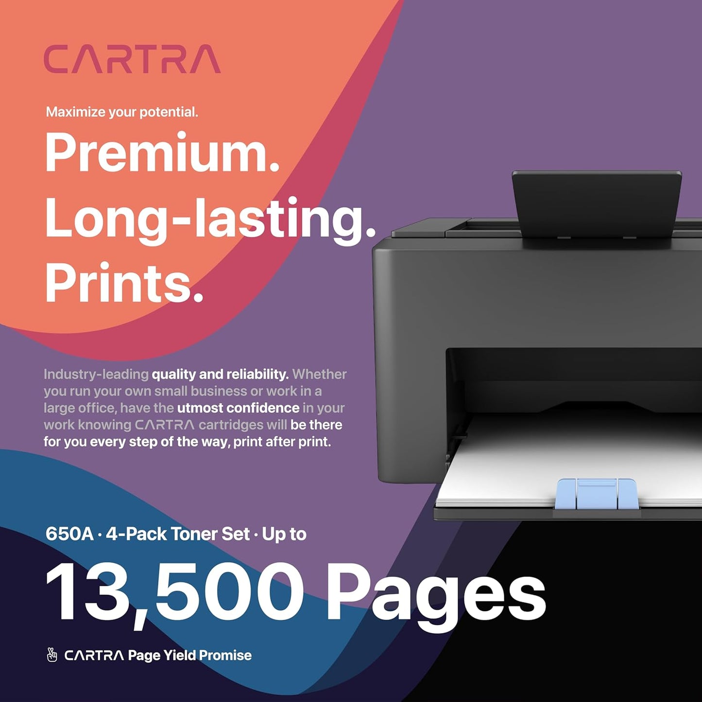 CARTRA 650A Toner Cartridges 4 Pack Compatible Replacement for HP 650A Toner Cartridges, Works with Printer Series CP5525 CP5525dn CP5525n CP5525xh M750dn M750n M750xh | Black Cyan Yellow Magenta