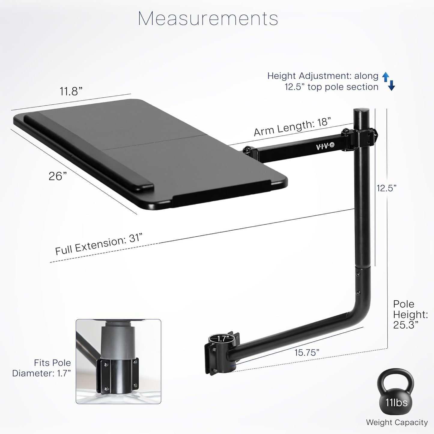 VIVO Office Chair Mounted 26 x 12 Inch Keyboard and Mouse Tray, Ergonomic Tilt, Full Motion 360 Degree Rotation, Black, MOUNT-KB08C