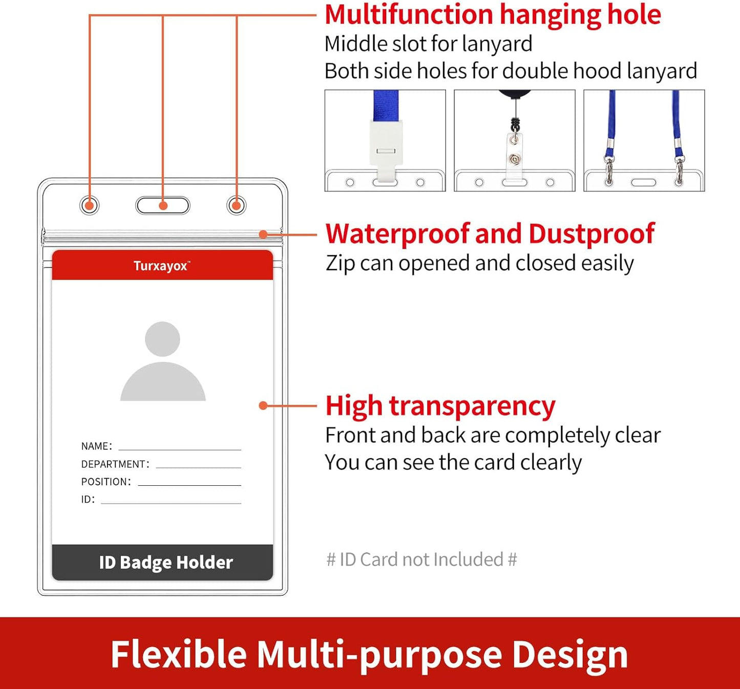 100 Pcs Clear ID Badge Holder, Vertical Plastic Name Tag Protector, Key Card Cover Sleeve, Work I'd Badge Badge Holders with Waterproof Resealable Zipper for Nurse Lanyard