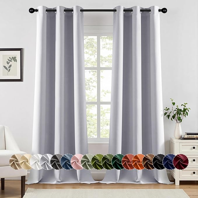 MIULEE Blackout Curtains for Bedroom Living Room 90 Inches Long 2 Panels, Thermal Insulated Room Darkening Drapes Solid Grommet Noise Reduction Light Blocking Window Curtains 40x90 Inch Greyish White
