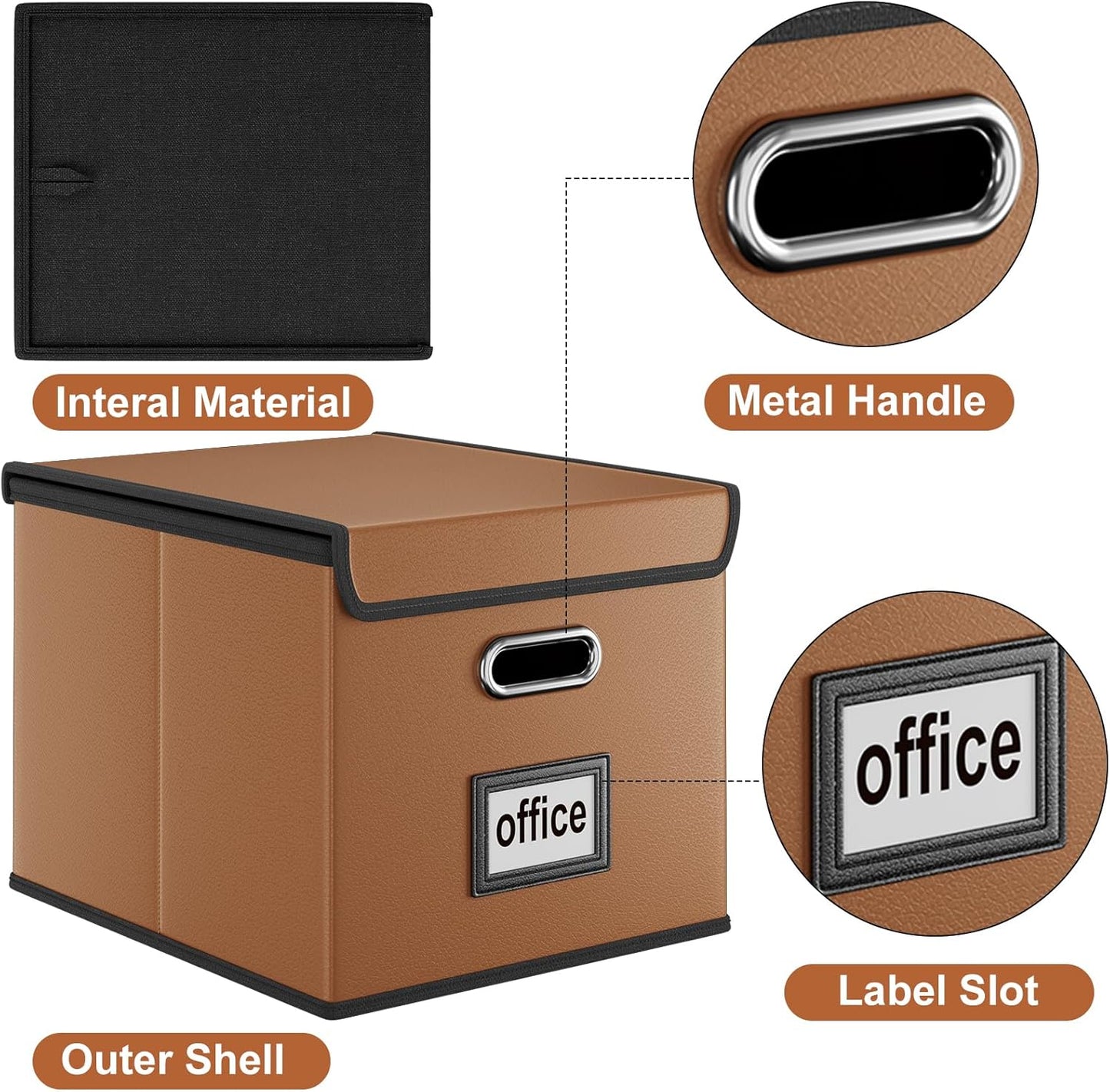 Huolewa Faux Leather File Organizer Box with Lid, Collapsible Hanging File Folder Box Organizer with Plastic Slides, Decorative Home/Office Filing System Boxes for File and Folder Storage