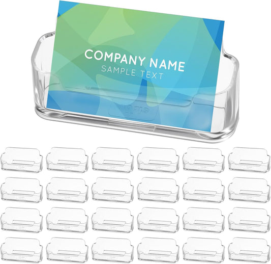 Acrylic Business Card Holder Clear Desktop Business Card Holder Display Desk Stand for Office Exhibition Paper Brochure Supplies(24 Pieces)