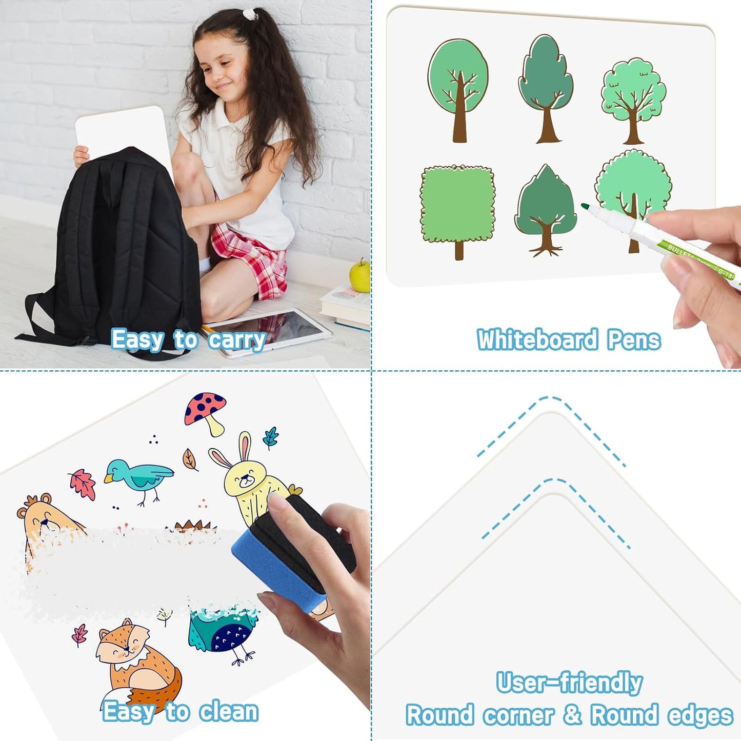 6 Pack Small White Board Dry Erase Classroom Pack Boards 9" x12” Personal Whiteboards for Students Teachers School Supplies Lapboards l Mini Whiteboard Erasers Included Colors pens