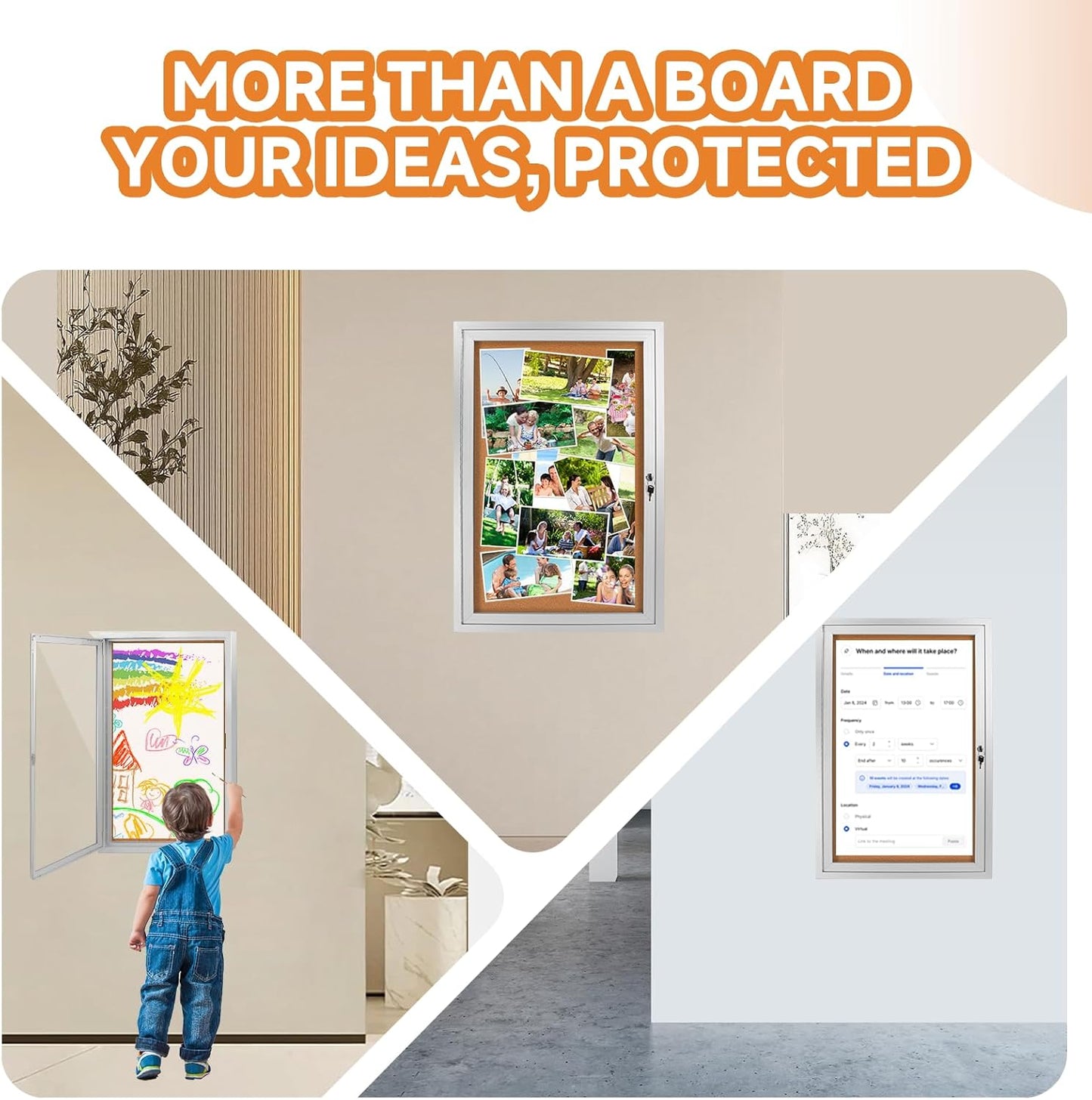 Enclosed Bulletin Board with Locking Door, Outdoor Bulletin Board Weatherproof, Lockable Display Case for Home, Office, and Community Use(23.6“L x 35.4" W Cork)