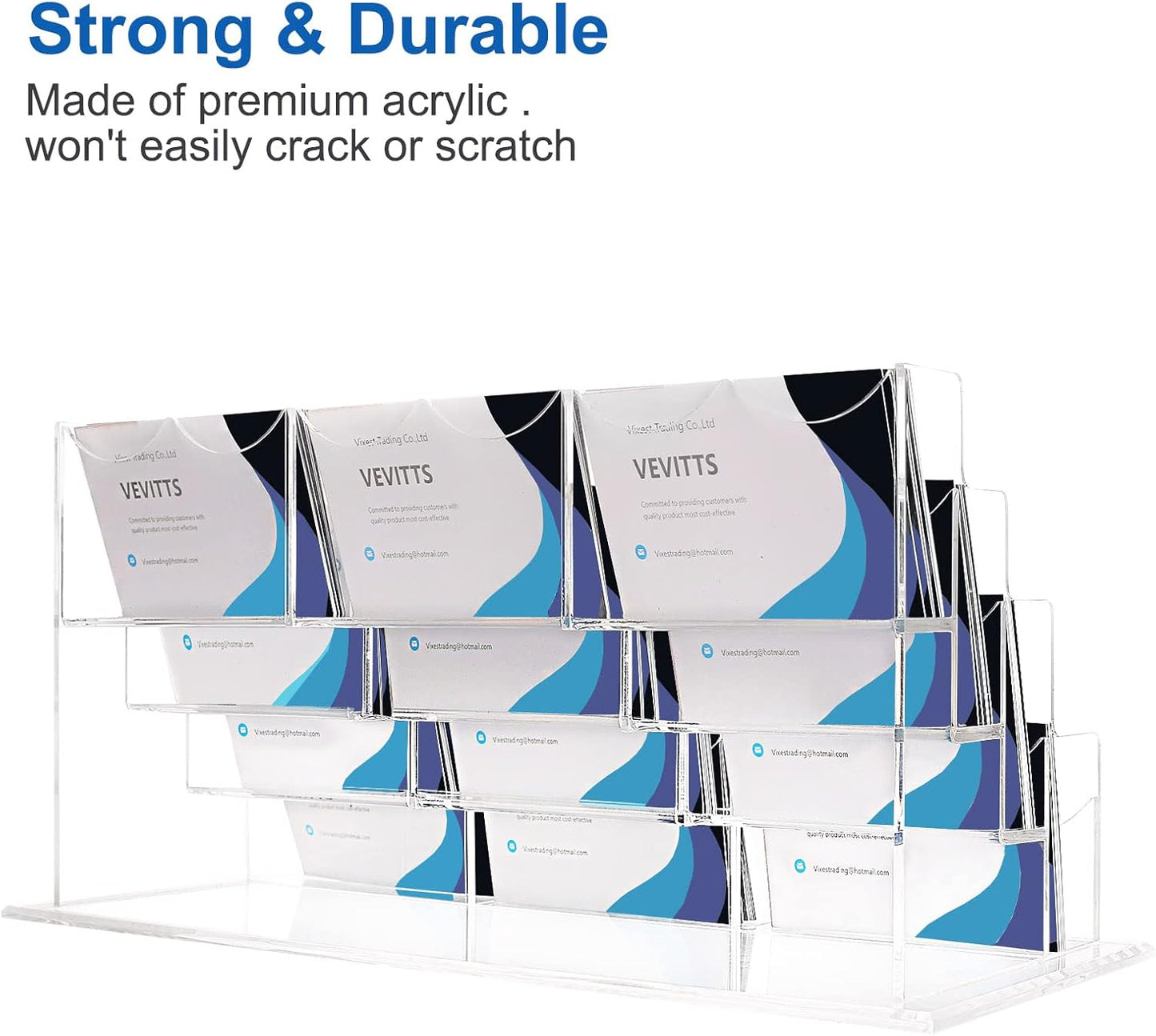 Business Acrylic Card Holder Display for Desk, 12 Slots 4 Tiers Multiple-Clear Acrylic Business Card Stand Set, Holds Approximately 600 Cards