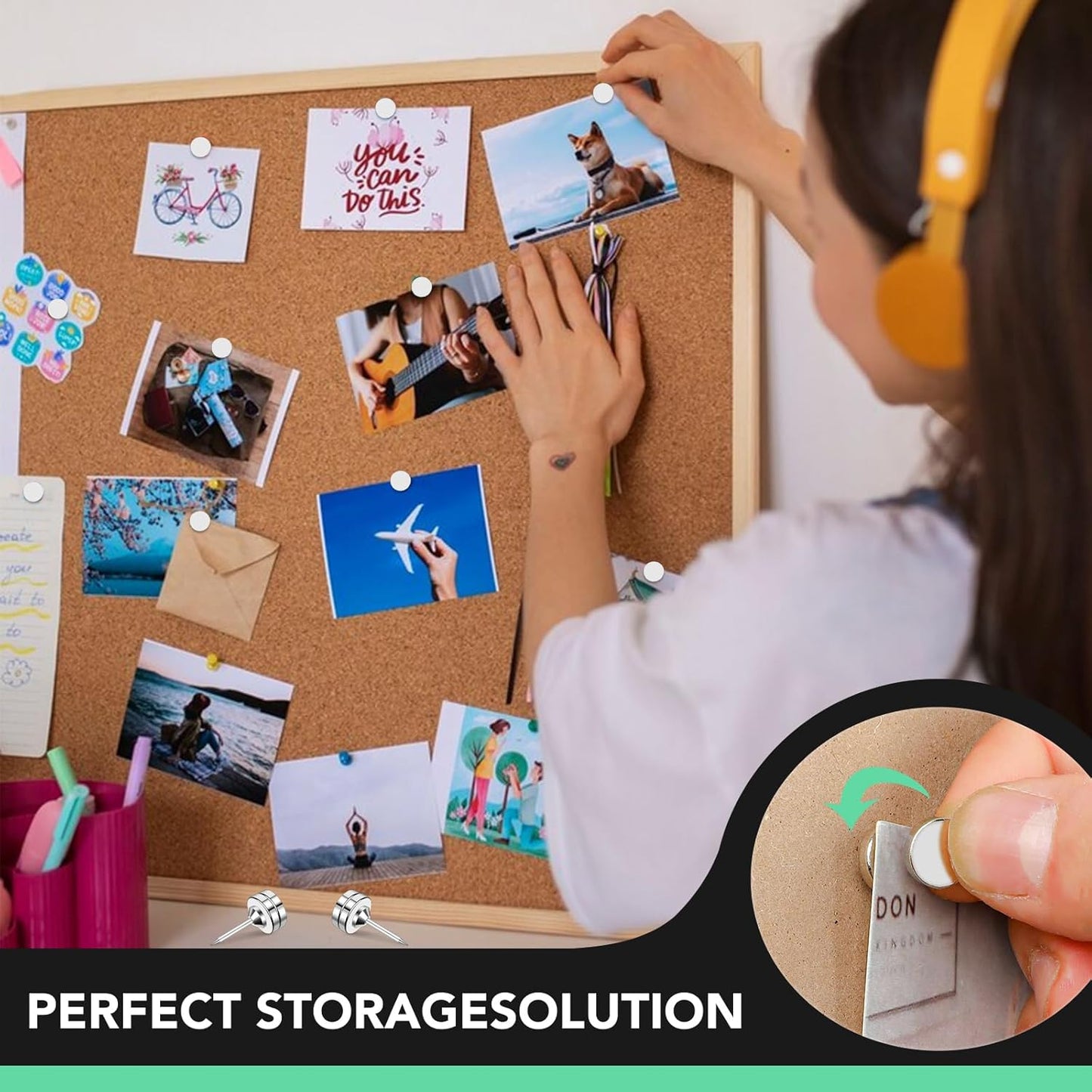 E BAVITE Magnetic Push Pins, 20 Sets Magnet Thumbtack for Wall Bulletin Board Strong Decorative Pushpins Clip for Map Picture Hanging Kit Poster Holder