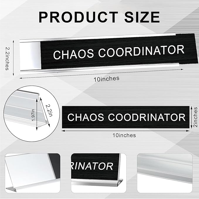 Chaos Coordinator Novelty Nameplate Office Decor, Funny Desk Signs Black Desk Plaque for Women Men Coworker Gift Office Home Supply Accessories 10 x 2"