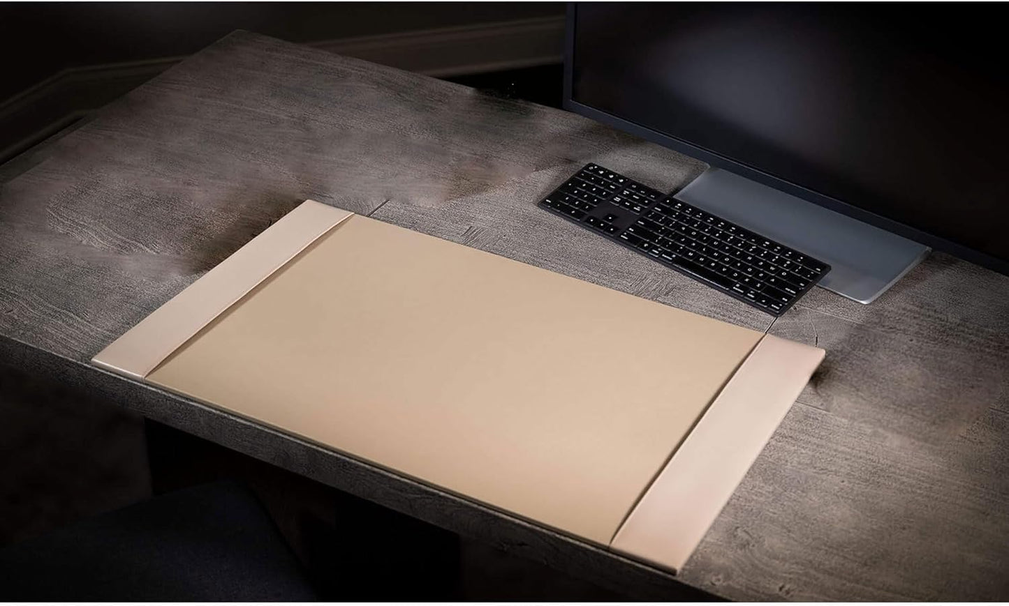 White Latte Bonded Leather 30" x 18" Side-Rail Desk Pad