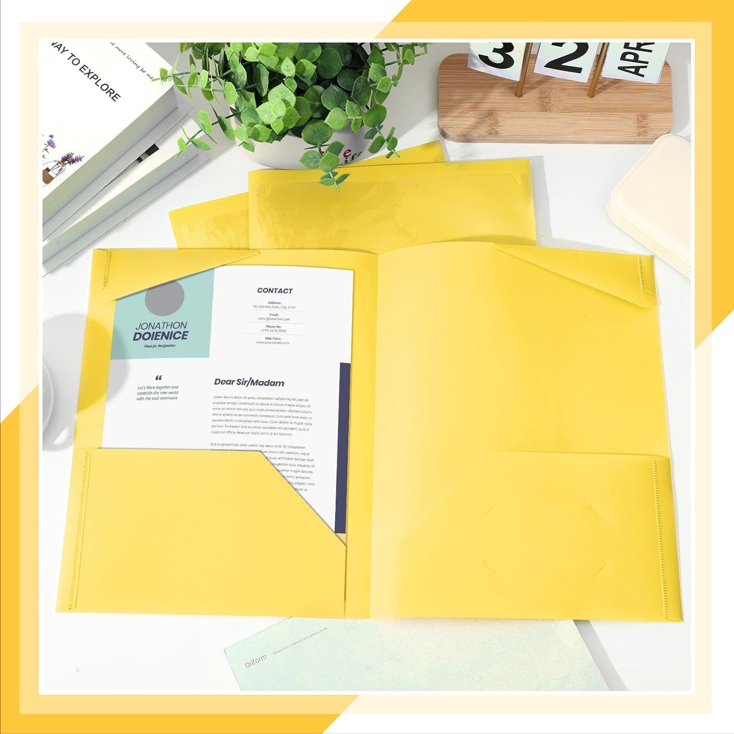 Henoyso 36 Pcs Plastic Folders with Clear Front Pockets Heavy Duty File Folders with 2 Pockets and Card Slot for Student Communication School Office Presentation Report (Yellow)