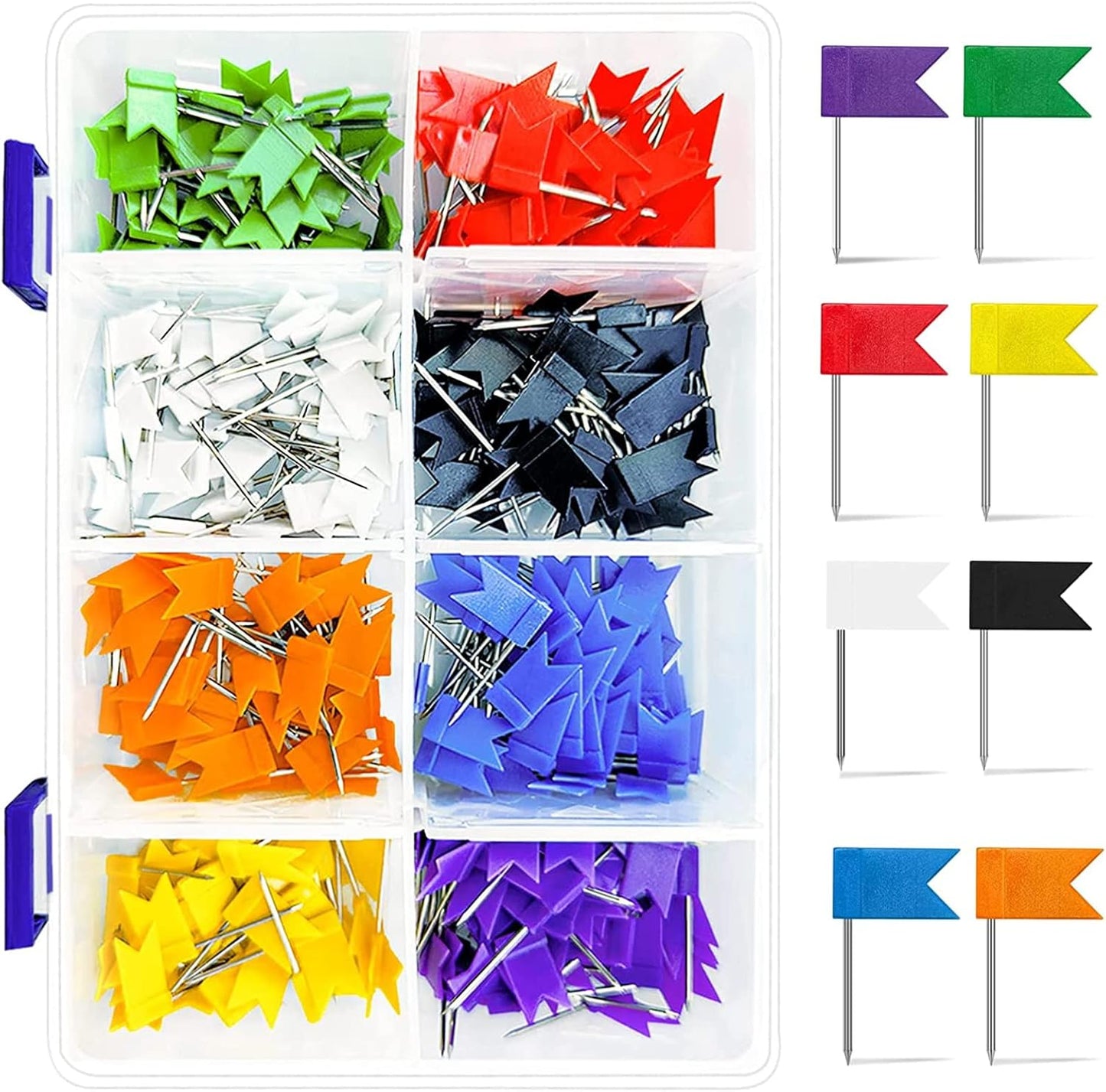Colored Flag Travel Map Push Pins, 400 Pack Multicolored Decorative Map Tacks Assorted 8 Colors, Plastic Head for Cork Bulletin Board, Picture Hanging at Home Office School