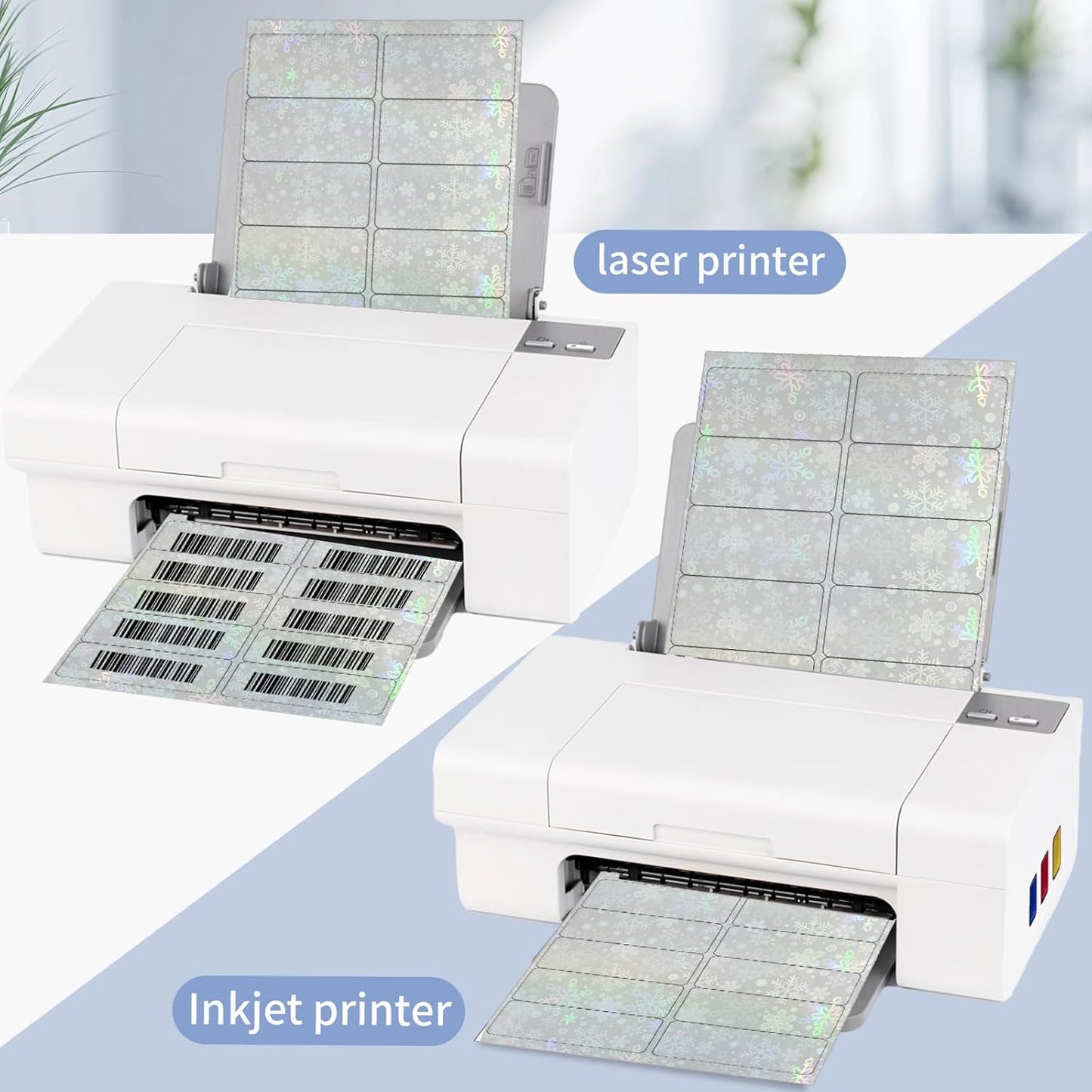 STARLIBOO Transparent Stickers Labels - 2" x 4" Clear Address Labels Mailing Stickers for Laser/Inkjet Printer 8.5"×11"- 20 Sheet (Clear Holographic Snowflake)