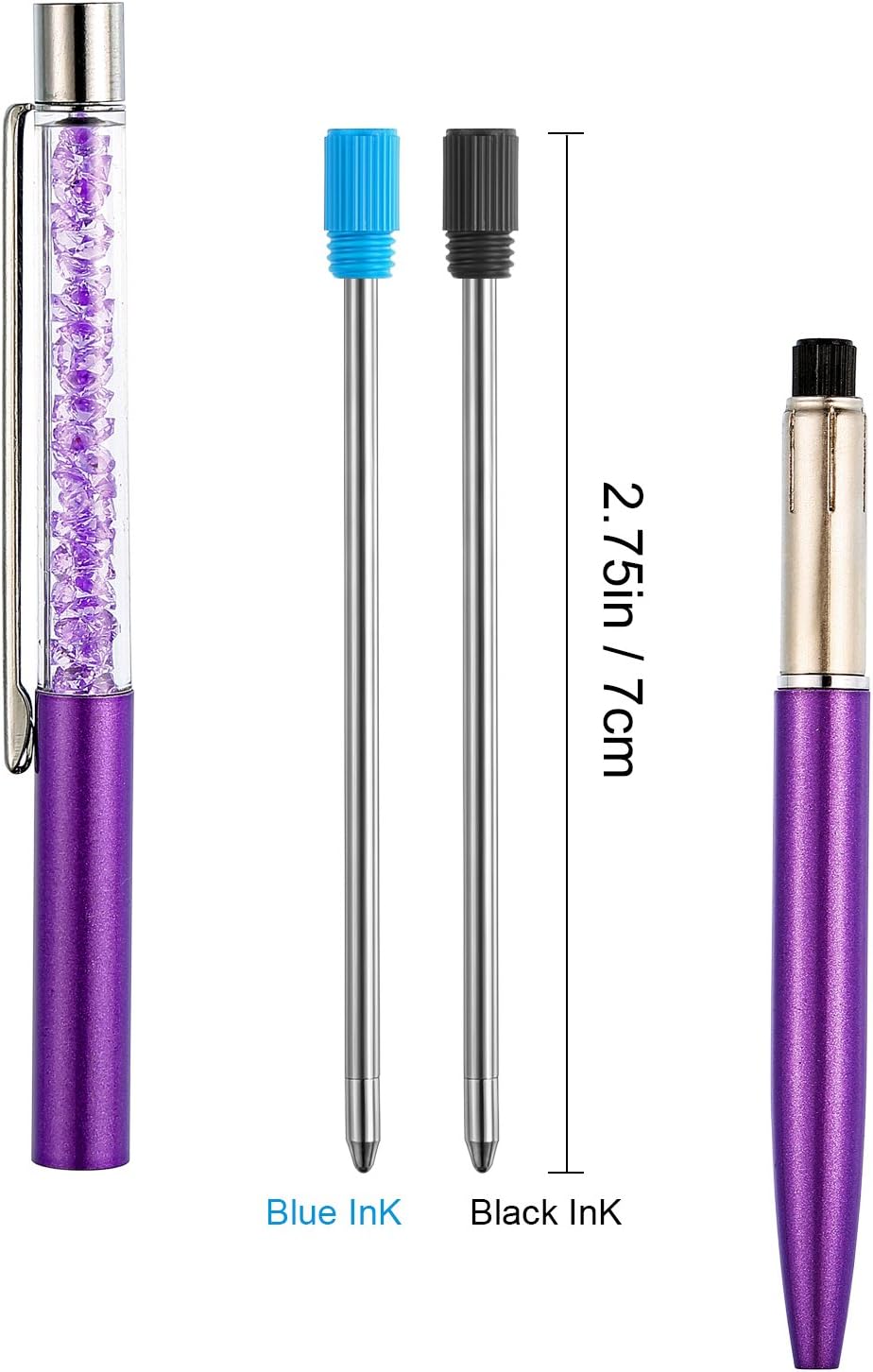 TecUnite 20 Pieces 2.75 Inch Ballpoint Pen Refills for Diamond Crystal Stylus Pens with Black Velvet Bag Supplies(Black and Blue Refill)