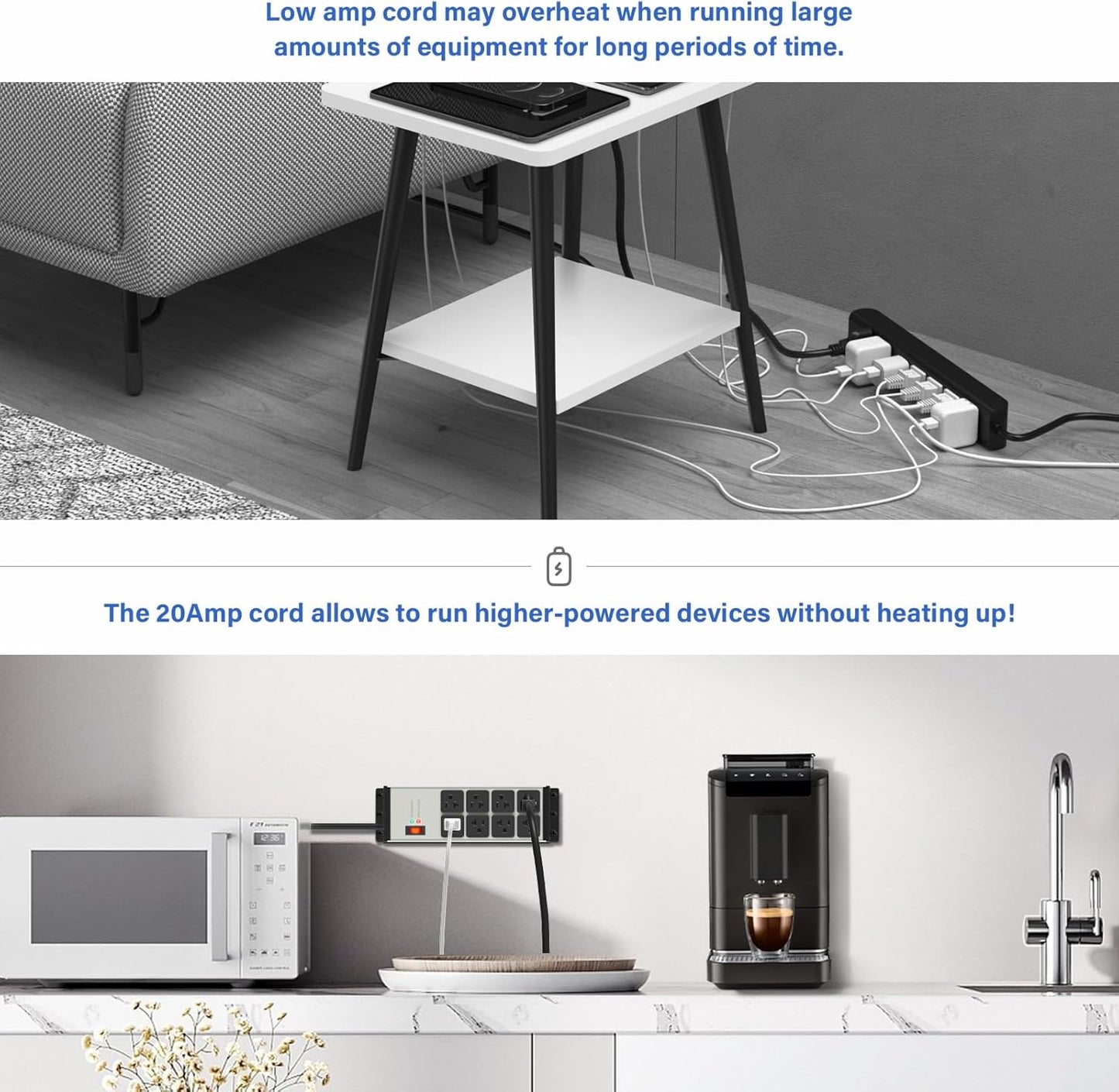 CCCEI 2PCS Heavy Duty Power Strip Surge Protector 20 AMP, 8 Outlets 12 Gauge Industrial Shop Garage Metal Multiple Outlets, 6 FT Extension Cord 5-15P Adapter High Amp 6-20R T-Slot 20a for Appliance