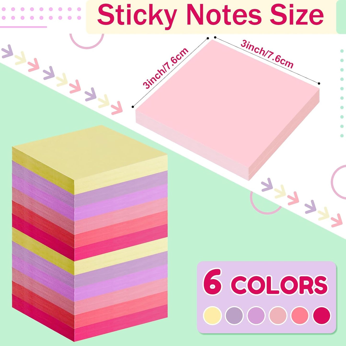 Fainne 120 Pack Sticky Notes Bulk Back to School Supplies Self Stick Note Pads Paper Memo for Office First Day of School Student Teacher Essentials (3x3 Inch,Vivid Color)