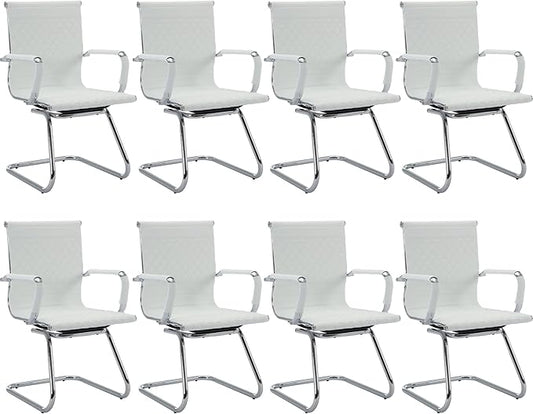 Office Guest Chairs - Set of 8 Modern PU Leather Desk Chairs with Mid Back, Ideal for Reception, Waiting Room, and Conference Rooms
