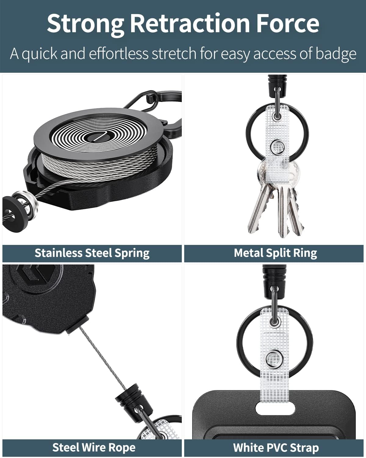 Uniclife 2 Pack Sliding Badge Holder Vertical Plastic Case with Retractable Keychain Badge Reel for up to 8 oz Hard Card Protector for ID Credit Cards Proximity Key Cards Driver’s Licenses and Passes