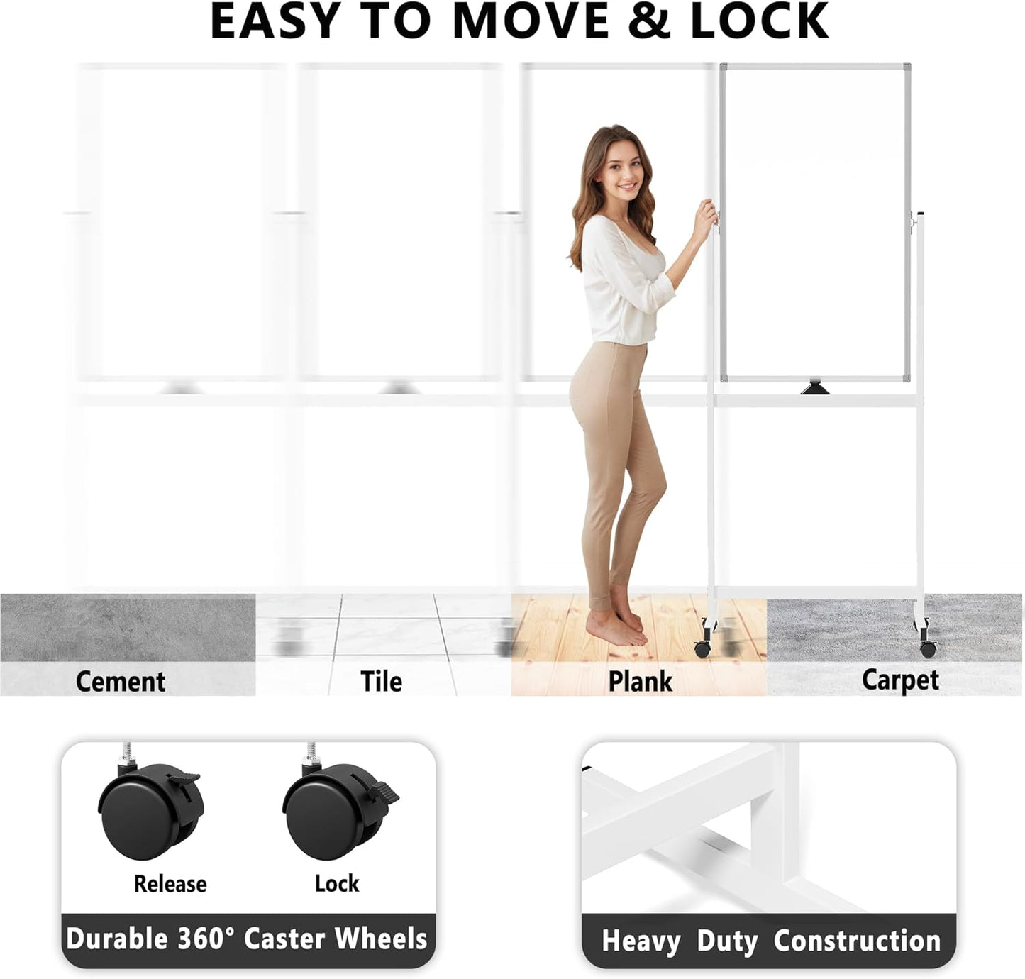 Rolling Whiteboard on Wheels, 40" x 24" Double-Sided Mobile Magnetic White Board with Stand, Portable Standing Dry Erase Board Easel for Home Office Classroom School, Silver