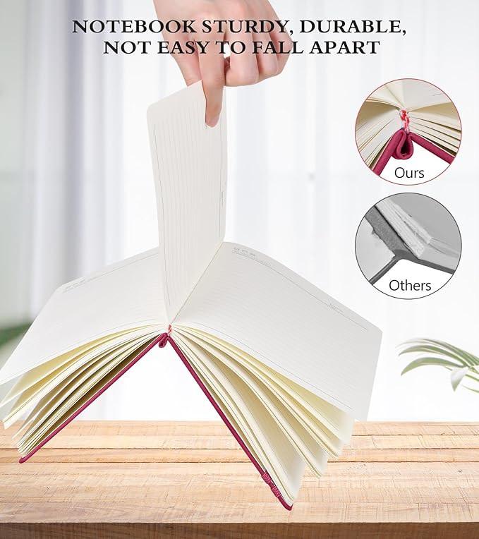 Lined Journal Notebook for Men & Women,200 Pages A5 Hardcover Leather Notebook (5.9"x8.5"), Travel Journal for Work, School, Business Writing, Note Taking, Notepad Diary (Burgundy)