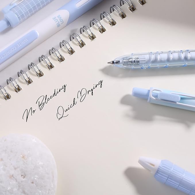 10 Count Pastel Gel Ink Pen Set,Cute Note Taking 0.5mm Fine Point Retractable 10 Count Black Ink Pens with for Writing, Journaling, School, Office (Blue)