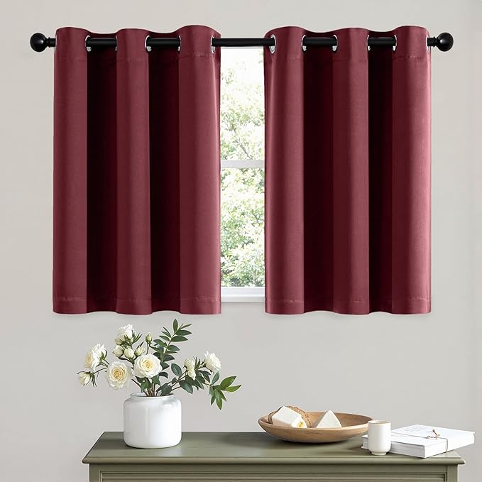 MIULEE Short Curtains for Windows - Burgundy Red Blackout Half Window Curtains Thermal Insulated Privacy Drapes for Kitchen Bedroom Bathroom Grommet Top Small Basement Tiers W40 x L36 Inch 2 Panels