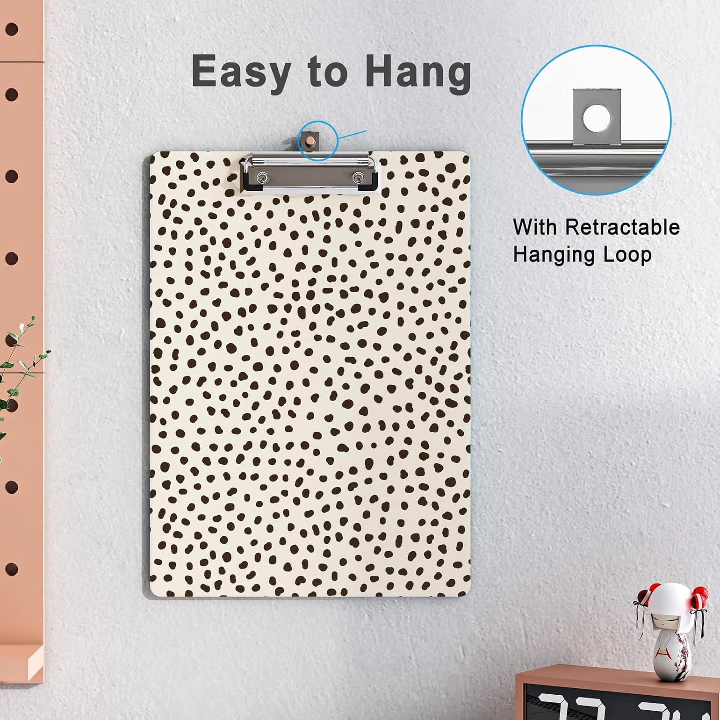 Clipboard Design Decorative Wood A4 Letter Size Clip Boards for Classroom Office, Standard Size 9" x 12.5" with Low Profile Metal Clip - Spots Leopard