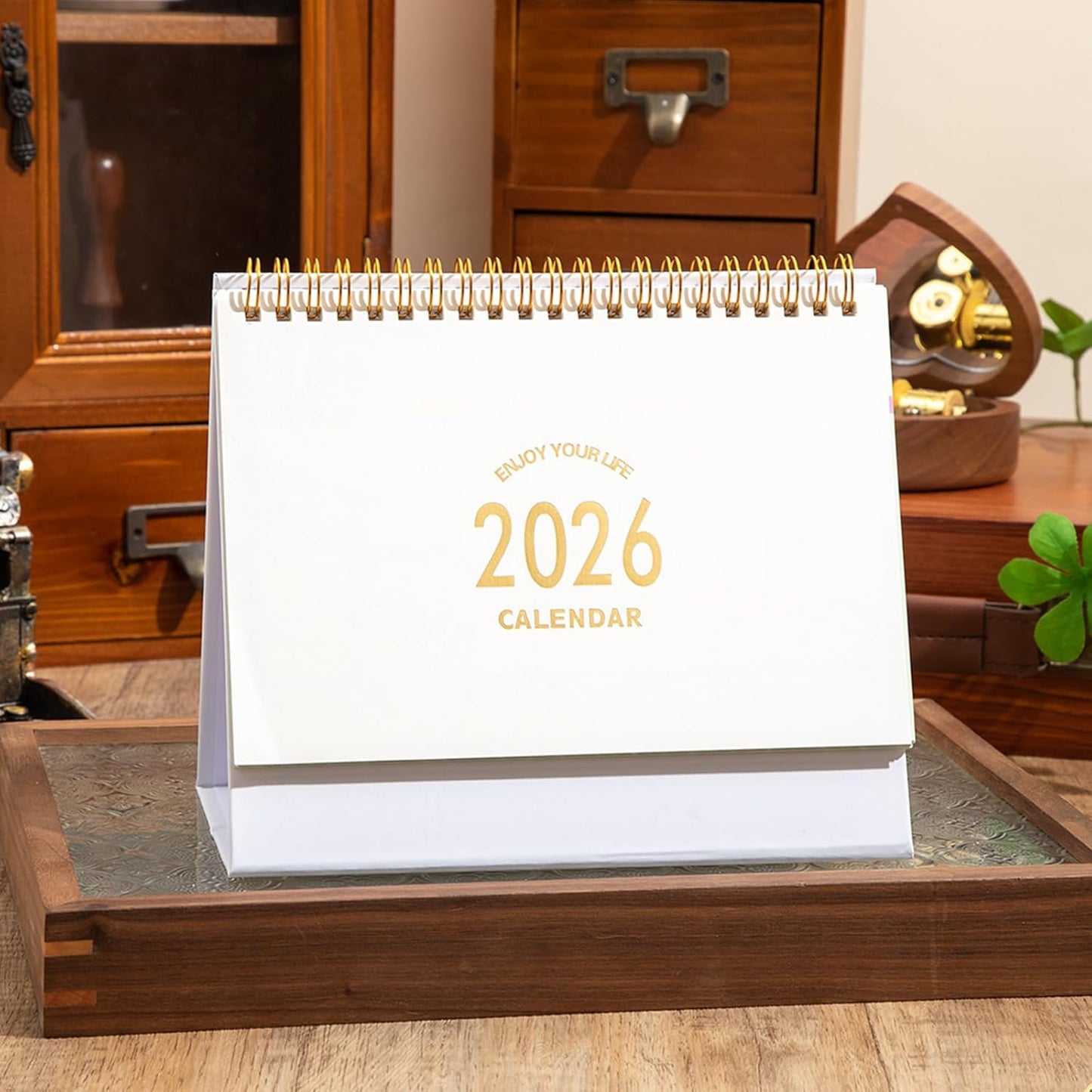 Small Desk Calendar 2025, Desktop Calendar from July 2025 to Dec 2026, Metal Ring Twin-Wire Binding Monthly Desktop Calendar for Home Office School (White)
