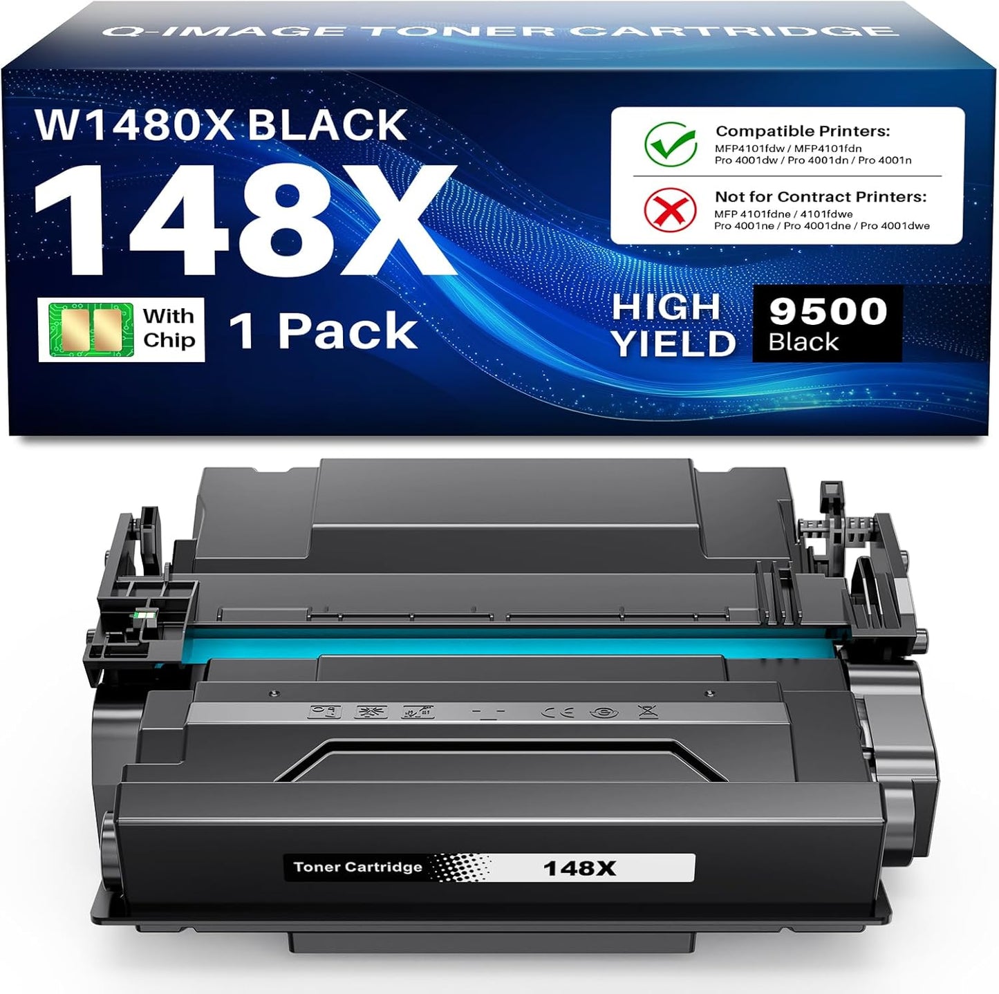 Q-image 148X Toner Cartridge Black(with Chip) Toner Cartridge Compatible Replacement for 148X 148A W1480X W1480A for Laserjet Pro 4001dw 4001dn 4001n MFP 4101fdw 4101fdn Printer (1 Black)